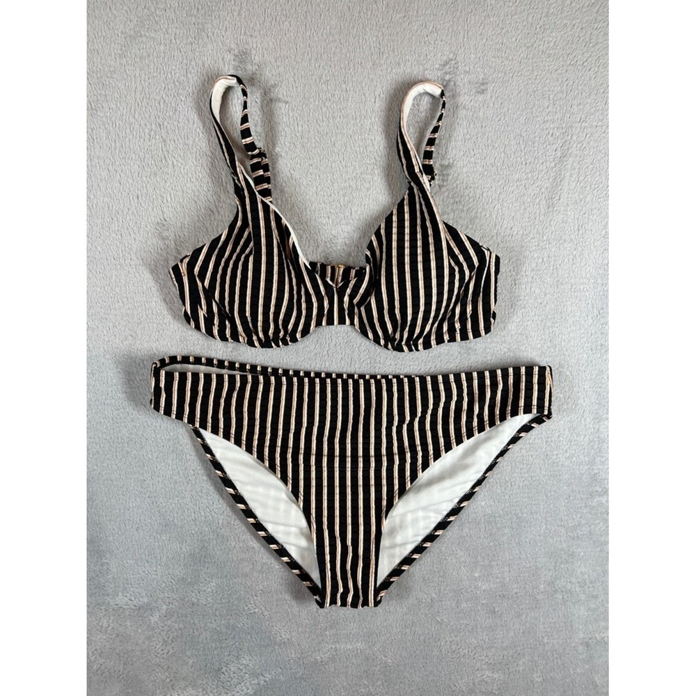 Shade & Shore Striped Underwire Bikini Set‎ Black White Orange 34D Large